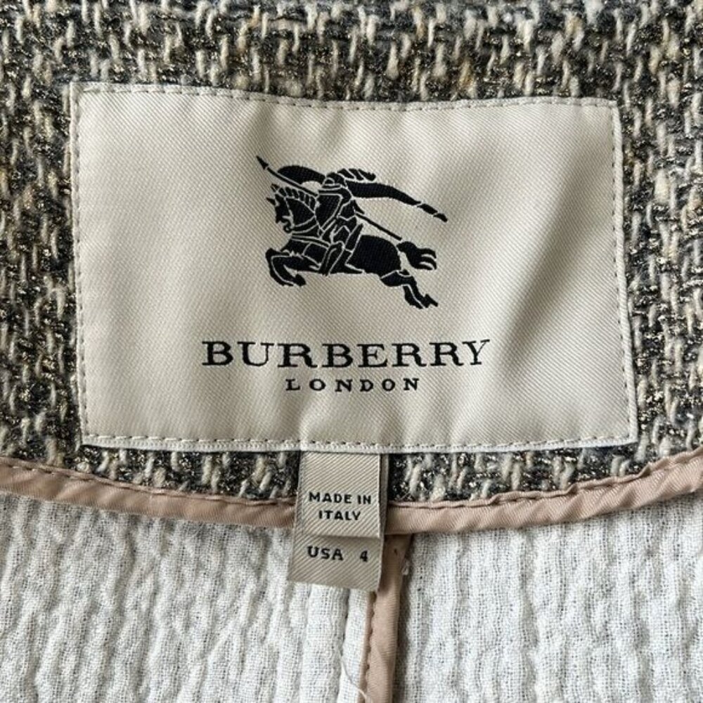 Burberry Metallic Tweed Gold Belted Trench Coat Jacket - Picture 12 of 15